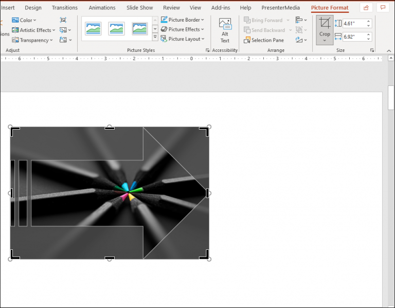 An image showing what a crop bounding box looks like around a cropped picture in Microsoft PowerPoint.