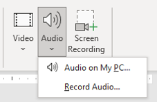 An image showing how to select the add audio option in PowerPoint.