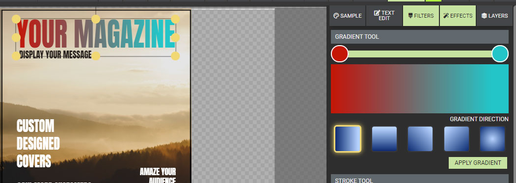 A preview of presentermedia's graphics customizer showing the gradient section.