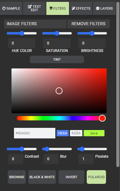 A preview of presentermedia's graphics customizer filters section