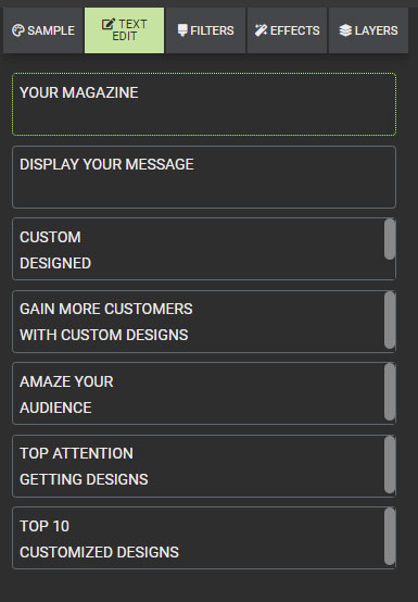 A preview of presentermedia's graphics customizer text edit boxes.