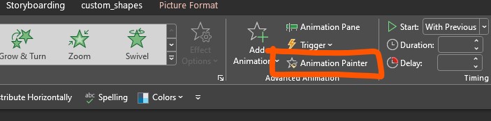 A preview showing the animation painter in PowerPoint.