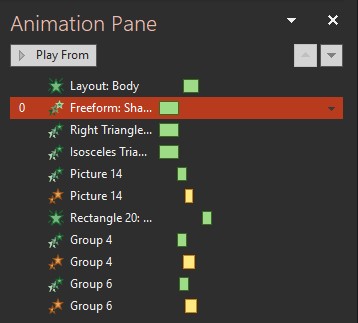 The animation pane showing the top element selected.