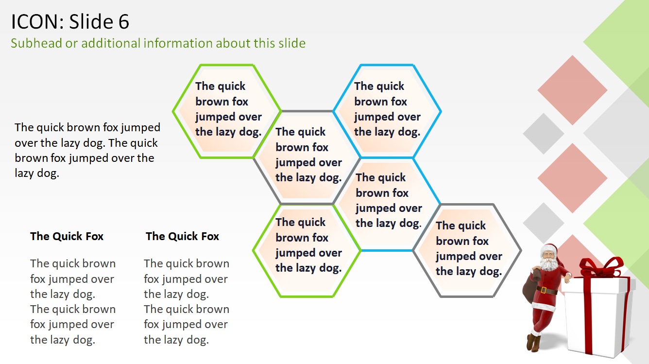 A PowerPoint slide showing a small Santa character in the corner.