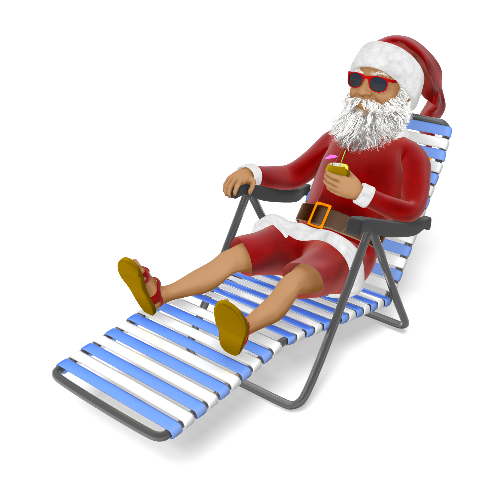 Santa lounging in a sun bathing chair clip art.