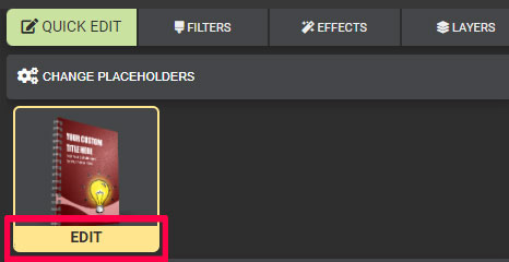 A preview shot of PresenterMedia's SlideClips placeholder area and how to click edit to change a custom design.