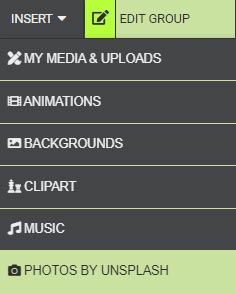 A preview shot of PresenterMedia's SlideClips insert drop-down menu.