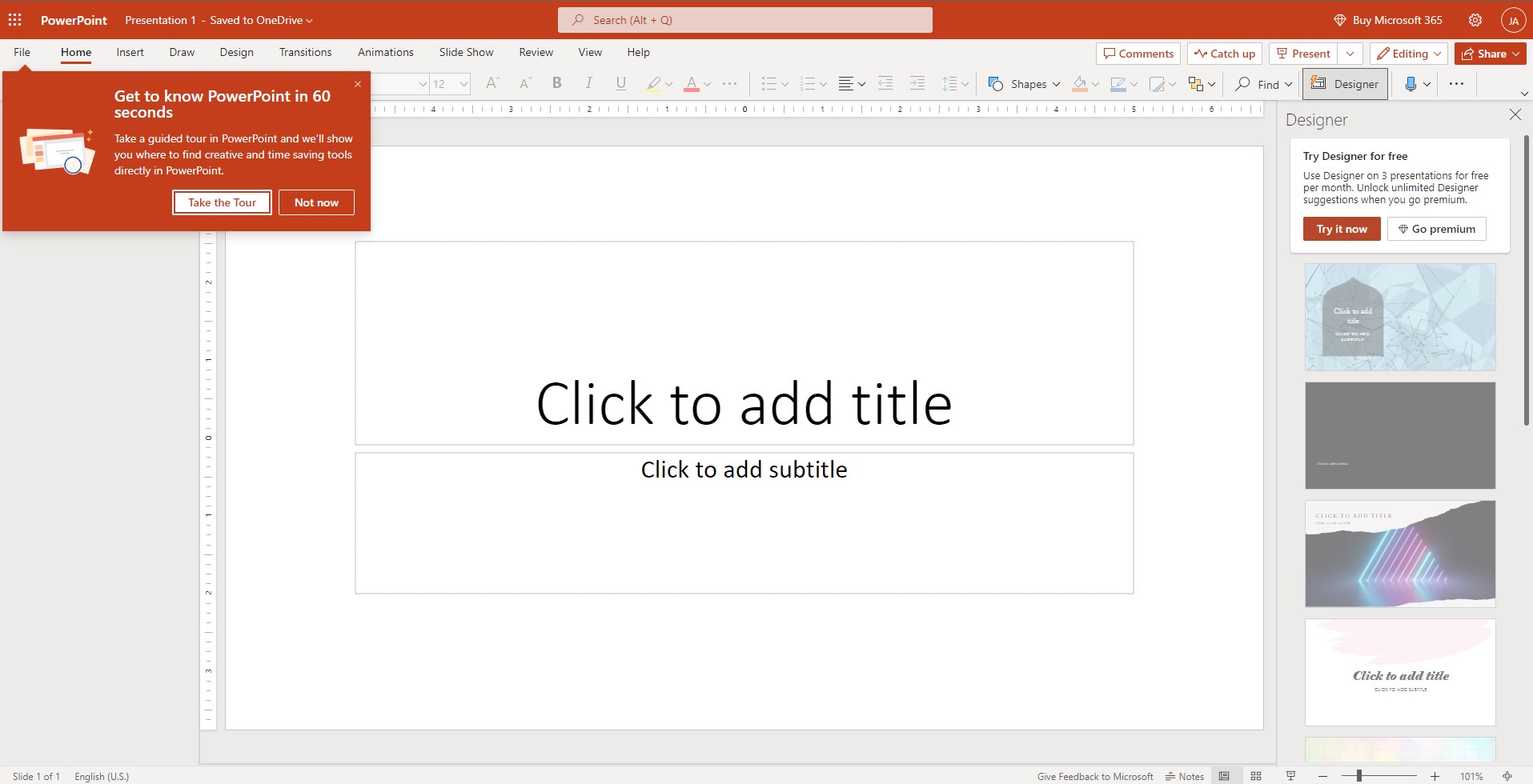 An image showing the interface of Microsoft PowerPoint for the web.