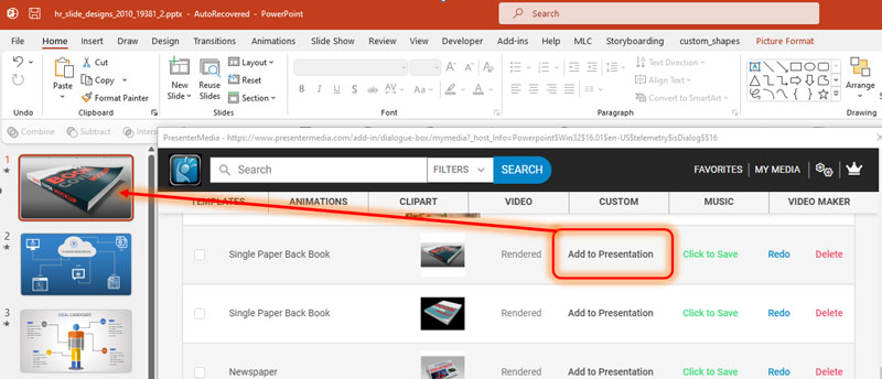 PresenterMedia my media add-in in PowerPoint