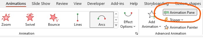 PowerPoint animation pane button
