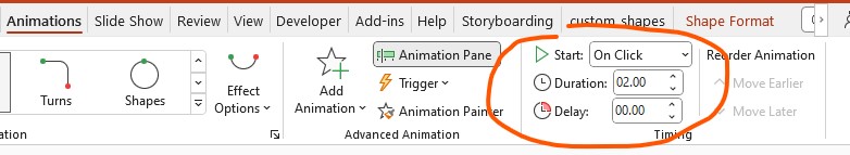 Animations tab options