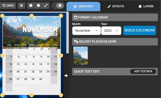 A preview of the calendar creator editing tools.