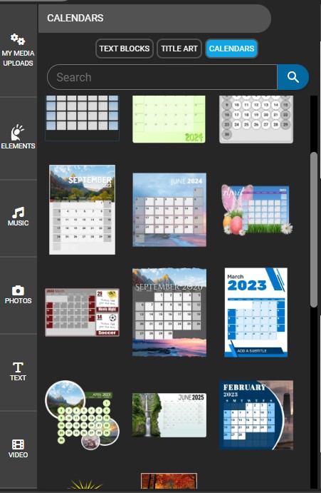 Preview of calendar templates to edit.