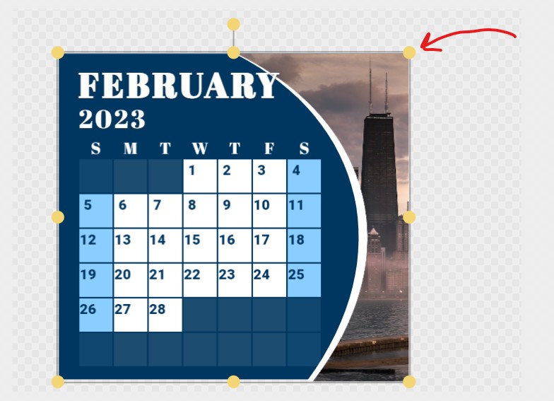 Where to resize a calendar once inserted.