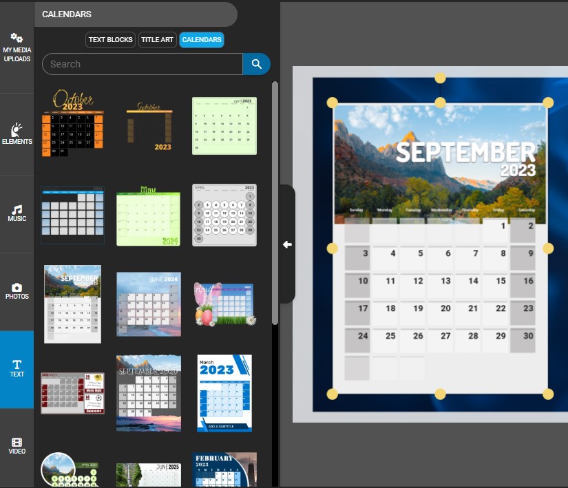 A preview image of a editable calendar.