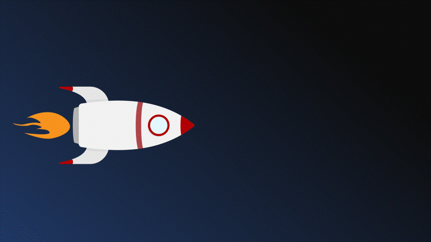 Animation of a rocket ship with motion path added