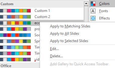 Color theme options to edit.