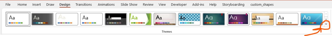 Where to expand the office themes in PowerPoint.