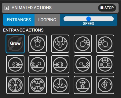 The library of ready made entrance animation action effects.