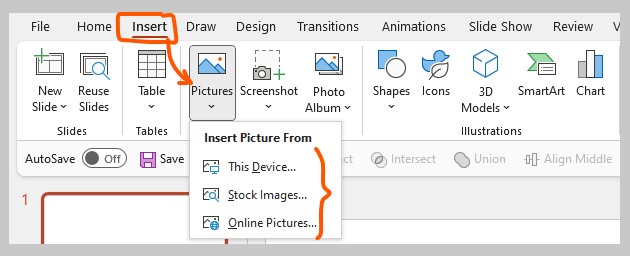 insert image into PowerPoint option.