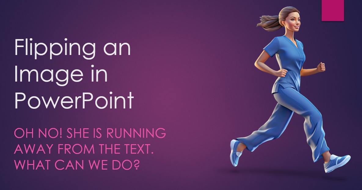 A PowerPoint slide showing a medical woman running away.