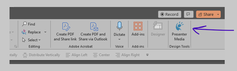 Presentermedia icon on the PowerPoint have ribbon