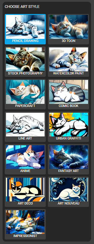 A preview of different image styles you can select.