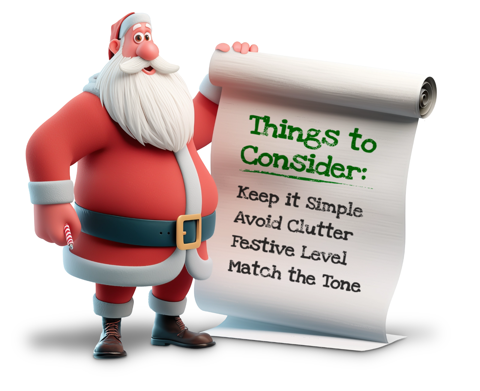 Santa with things to consider list