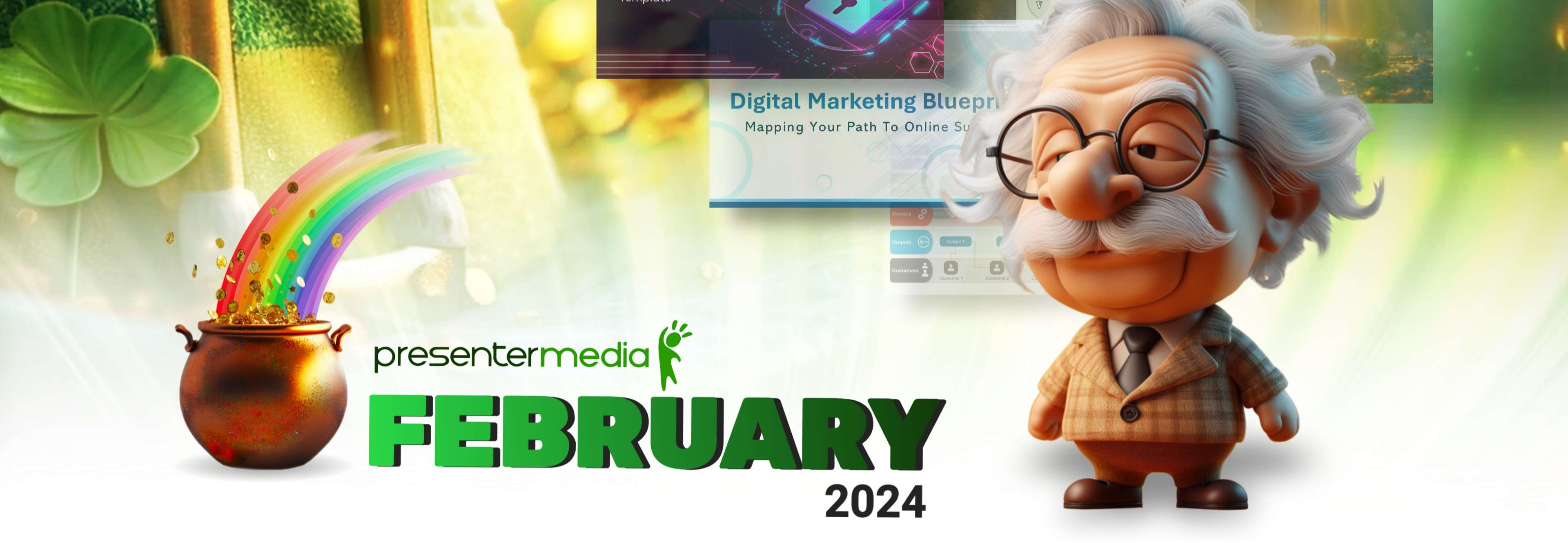 A feature image preview for the blog PresenterMedia February 2024 Newsletter - Graphics, Updates, News.