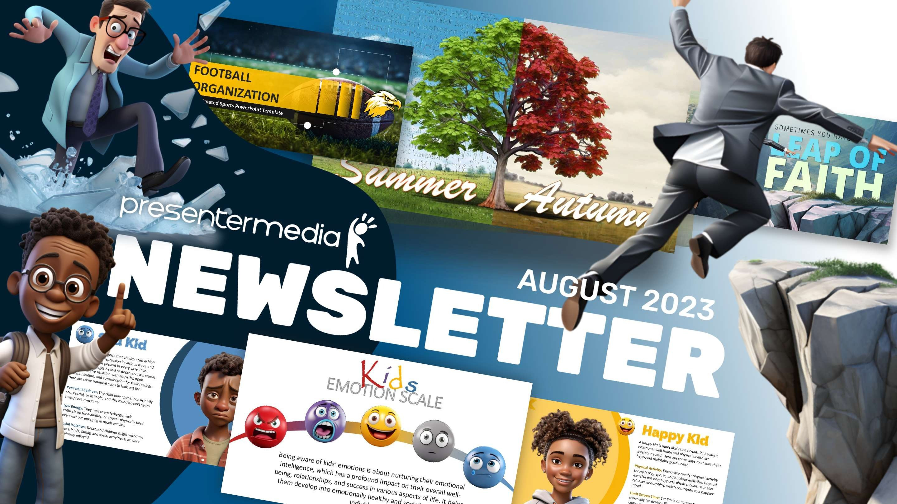 A feature image preview for the blog PresenterMedia August 2023 Newsletter - Graphics, Updates, News.